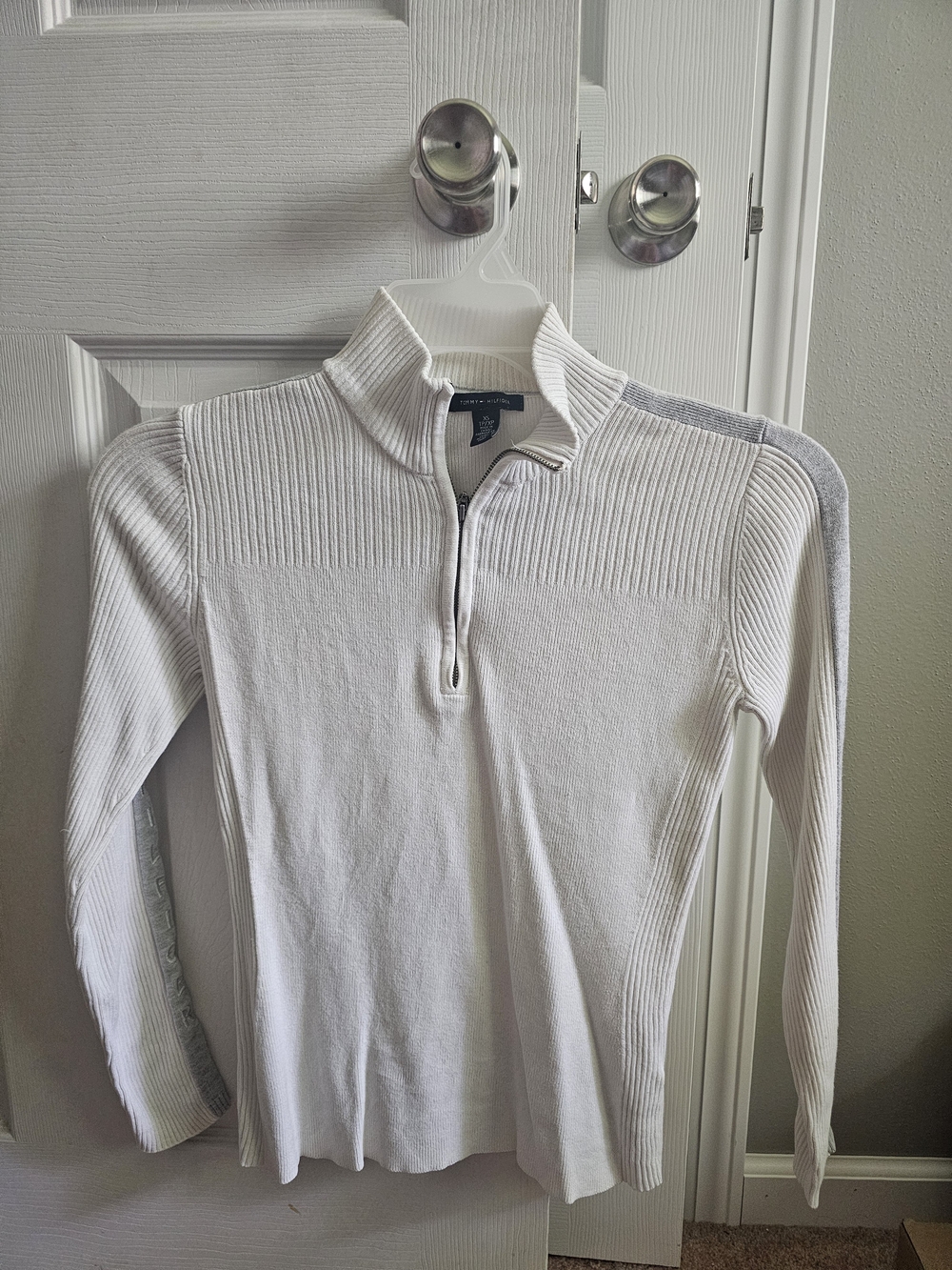 Tommy Hilfiger White Half-Zip Ribbed Women's Sweater XS